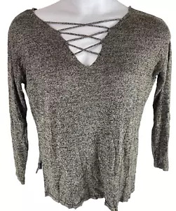 Altar'd State Women's Small Gray Long Sleeve Blouse Lightweight Straps Across - Picture 1 of 9