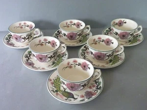 Myott Meakin Exotic Garden - 6 Cups & Saucers - Peacock - Picture 1 of 10