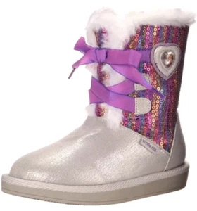 NIB Stride Rite Disney Frozen Cozy Sequin Girls silver flat heel boot Elsa Anna  - Picture 1 of 11