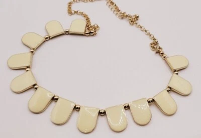 Lovely Gold Tone Necklace Enameled Cream Half Ovals Reversible - Image 1 of 4