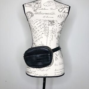 Black Oval Vegan Leather Croc Embossed Waist Belt Bag Fanny Pack