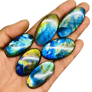 6 Pcs Natural Labradorite 40-45mm Huge Flashy Loose Untreated Cabochon Gemstones - Picture 1 of 8