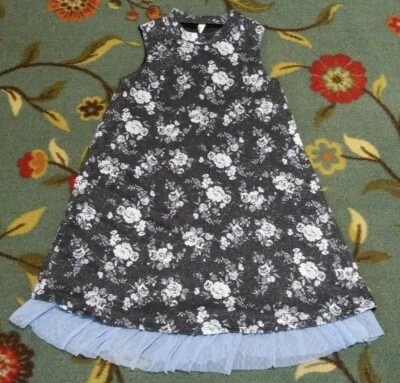 Vestido Solero BEAUTEES Niñas Talla 12 Sin Mangas Negro Azul Floral Encaje Brillante Foto 1 de 4