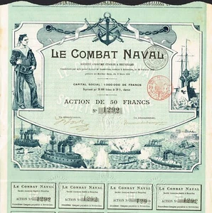 BÉLGICA LA SOCIEDAD DE COMBATE NAVAL certificado de stock/bono 1899 # 1292 - Imagen 1 de 1