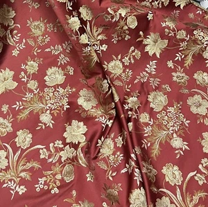 Ruby Red Gold Green Upholstery Jacquard Brocade Fabric 54” Width Sold By Yard - Picture 1 of 4