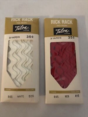 Lot 2 Vtg  Rick Rack Talon Tapes No Iron- White 020 & Red 415 - Image 1 of 2