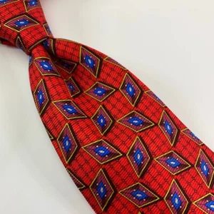 Corbata clásica Jos A Bank para hombre roja azul geométrica 100 % seda 3 3/4 x 59 - Imagen 1 de 6