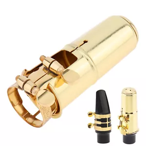 Replacement Brass Gold Plated Saxophone Mouthpiece Cap & Carved Metal Ligature - Picture 1 of 12