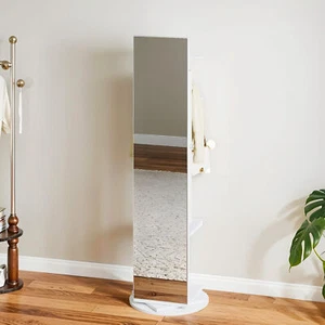 360° Rotating Jewelry Cabinet Full-Length Mirror Armoire Organizer w/ Rear Shelf - Picture 1 of 11