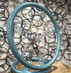MOONeyes Blue STEERING WHEEL 15" vtg style custom Hot Rod Gasser moon metalflake - Picture 1 of 5