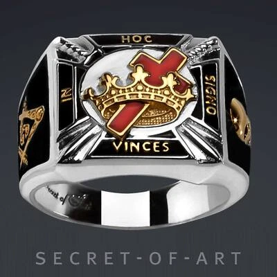 Knights Templar Ring Masonic Silver 925 Freemason jewelry Gold-Plated Size 8-13 - Image 1 of 4