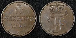 German States MECKLENBURG-SCHWERIN 1864 A 3 Pfennig LAST YEAR XF KM# 310 (187) - Picture 1 of 3