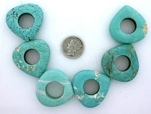 30mm Rounded Open Heart Magnesite Blue Turquoise Bead 7 Inch Strand MB37 - Picture 1 of 1