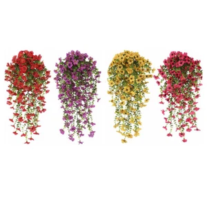 4Pcs Artificial Fake Hanging Basket Plants Silk Flowers Vine Home Outdoor Decor - Picture 1 of 31