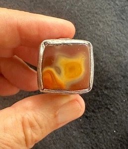 (B) Antique Silver Agate Ring Afghanistan Eye - Picture 1 of 6