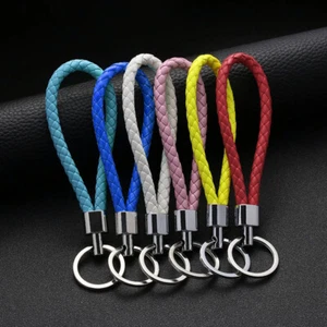 Braided PU Leather Braided Keychain DIY Bag Pendant Keyring Holder For Car key - Picture 1 of 29