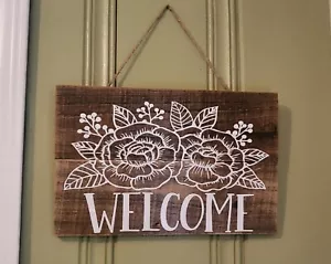 "Welcome " Distressed Sign Wood Home Decor Plaque Rustic Farmhouse - Picture 1 of 4