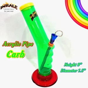 INHALE®️ 1.5X9" GRIP ACRYLIC Hookah WATER PIPE W CARB & POKER MADE IN THE USA - Picture 1 of 6