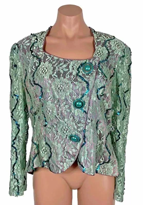 Blazer Chaqueta De Colección Galleria Lentejuelas Noche Encaje Plus 15/16 Vintage Floral Cuentas Foto 1 de 4