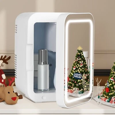 Mini Fridge With LED Light Mirror 4/8/10L Portable Cooler Warmer Bedroom Makeup - Image 1 of 4