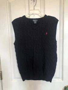 Polo Ralph Lauren Cable Knit Sweater Vest Navy Blue Boys SizeXL 18-20 Holiday - Picture 1 of 6