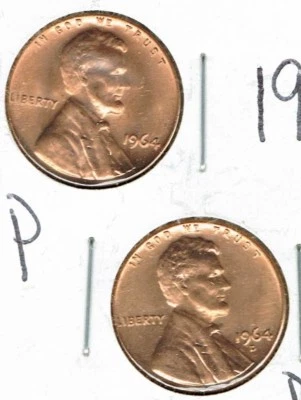 1964 P & D Brilliant Uncirculated Two Lincoln cent coins! - Image 1 of 2