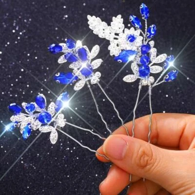  Pinzas para el cabello de cristal para novia boda diamantes de imitación azules brillantes nupciales  Foto 1 de 4