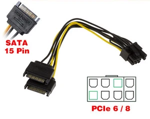 Adapter Cord Pcie 6 8 Male for Graphic Card For 2 Alim. SATA 20cm - Picture 1 of 1