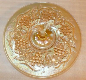 Vintage Carnival Glass iridescent serving tray w/handle grapes motif Amber Peach - Picture 1 of 10