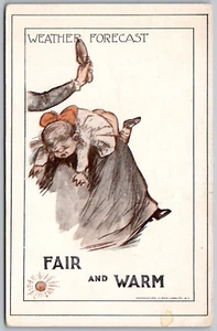 Weather Forecast Fair And Warm 1910 Comic Postcard Child Getting Spanked - Picture 1 of 2