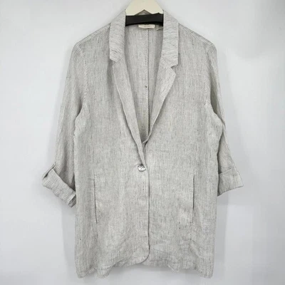 Women's Christian Siriano Pencil Stripe Linen Blazer White & Black Jacket Large - Image 1 of 4