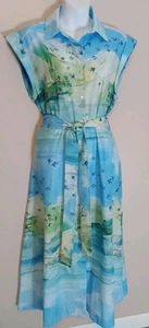 Vestido midi con botones manga gorra estampado paisaje escénico azul Zara para mujer talla M - Imagen 1 de 10