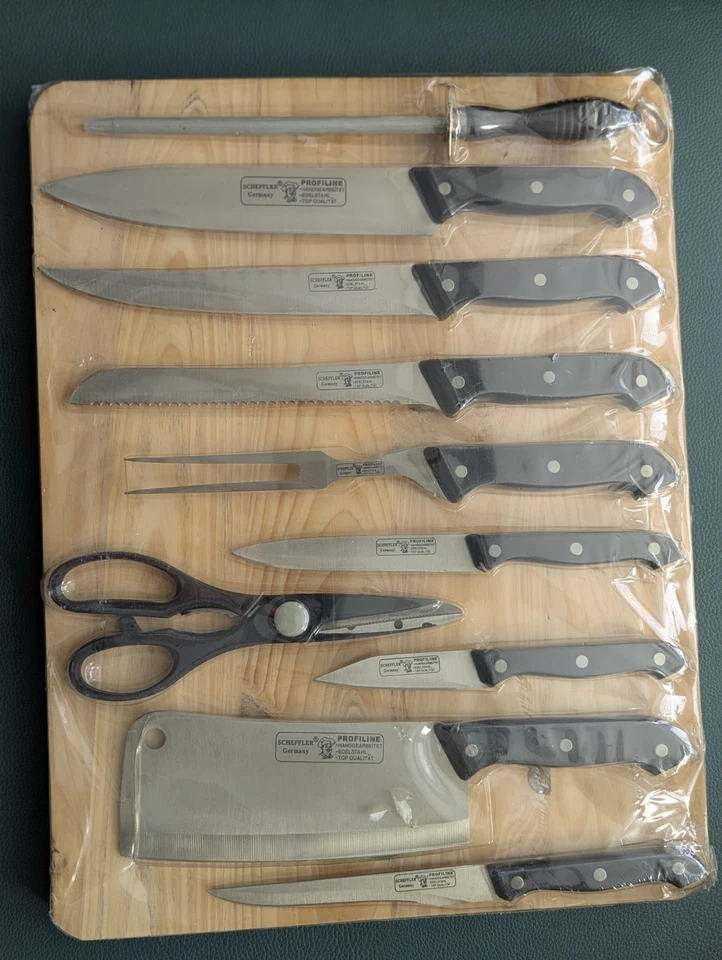 Scheffler Germany 11 teiliges Messerset mit Holzbrett - Bild 1 von 4