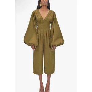 Andrea Iyamah Nia Culotte Jumpsuit Grün Gr. S Cropped Hose Luftpolsterärmel - Bild 1 von 13