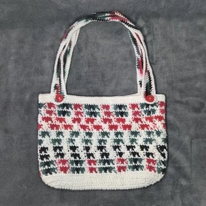 Hand Crafted Crochet  Tote Bag Red White Green Holiday Colors Handmade Christmas - Picture 1 of 4