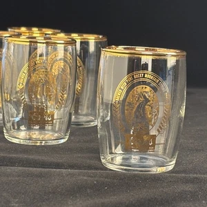 6 Vintage COORS Beer Barrel Gold Rim Tasting Glasses Small 5 Oz. Chaser Drinking - Picture 1 of 6