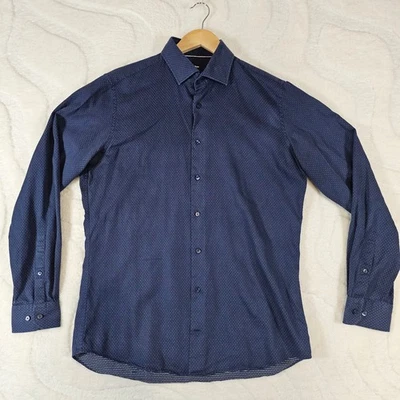 Camisa Strellson Santos Calce Ajustado Para Hombre Reino Unido 16 Grande EU 41 Azul Marino Con Lunares Blancos Foto 1 de 4