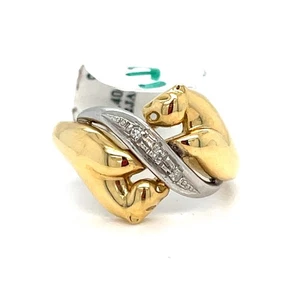 14 Karat bicolor Gold Jaguar Diamant Ring 3,40 g Größe 6 - Bild 1 von 6