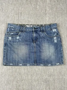 Vintage Y2K 2000s ONLY denim Navy Blue Mini Skirt Embroidered Details Size Small - Picture 1 of 8