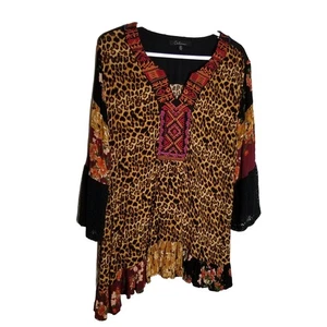 Calessa Top Damen 2X Blumen Leopardenmuster bestickt Häkel 3/4 Arm - Bild 1 von 8