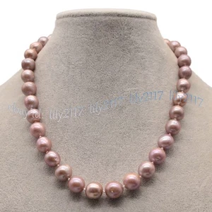 Purple 11-12mm South Sea Baroque Edison Pearl Necklace Sterling Silver Clasp - Picture 1 of 20