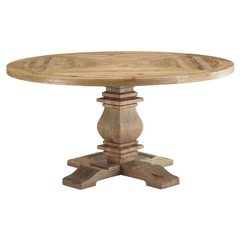 Modway Furniture Column 59" Round Pine Wood Dining Table in Brown -EEI-3493-BRN