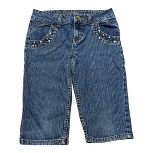 Vintage Y2K Disney Hanna Montana Denim Capri Jeans Youth Girls 10 Blue Studded - Picture 1 of 8