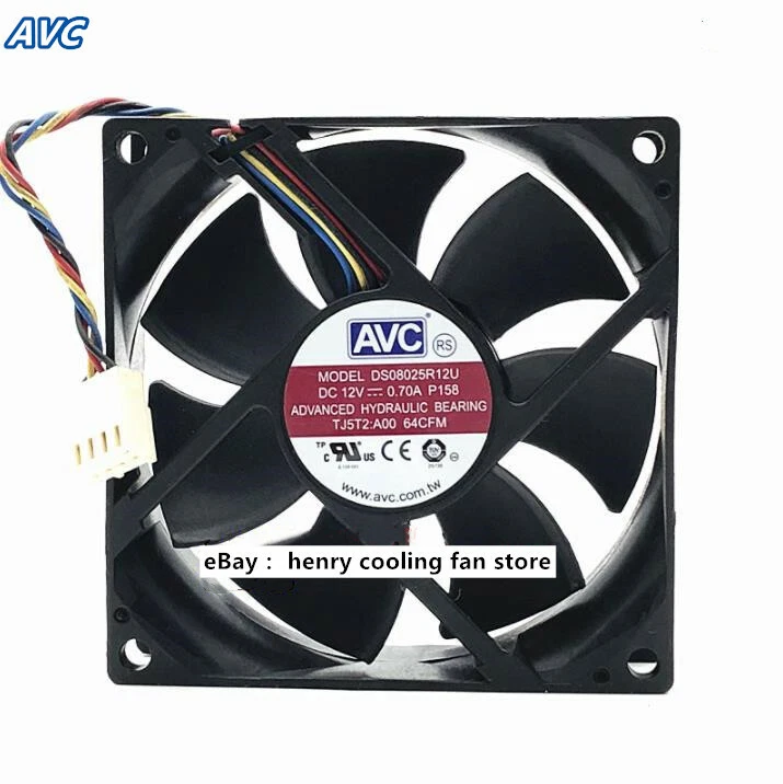 AVC Fan DS08025R12U DC12V 0.7A 80*80*25MM 4pin For CPU /Case/ Server Cooling Fan - Image 1 of 4