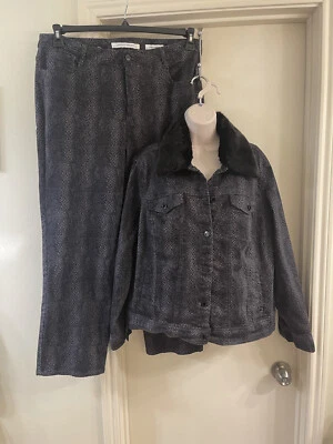 Pantalones de mezclilla JONES NEW YORK 2 piezas gris con estampado de serpiente 1X pantalones 18W cuello de piel sintética usados en excelente estado Foto 1 de 4