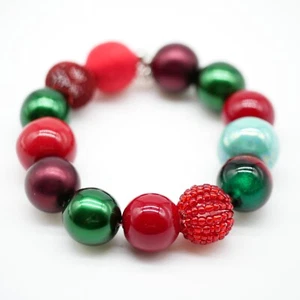 Bollywood Perlenarmband "Cherry-X-Mas" Made in Germany Kirschrot Tannengrün - Bild 1 von 7
