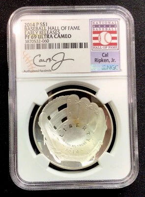 2014 P 1$ Baseball H.O.F. Early Releases NGC PF69 Ultra Cameo! Cal Ripken Jr.!  - Image 1 of 2