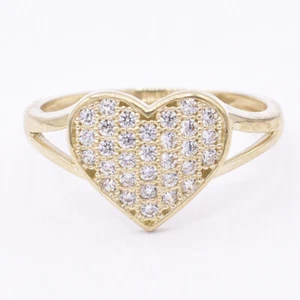 Women's Heart CZ Engagement Ring Real Solid 10K Yellow Gold - Picture 1 of 5