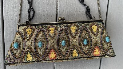 Bolso clutch vintage con cuentas con asa de cuentas y cadena bandolera plateada Foto 1 de 2