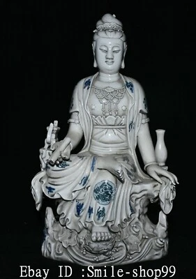 Estátua de flor de Buda Kwan-yin Guan Yin porcelana colorida antiga Dehua 17,3" - Imagem 1 de 4